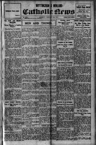 cover page of Nottingham and Midland Catholic News published on February 2, 1918
