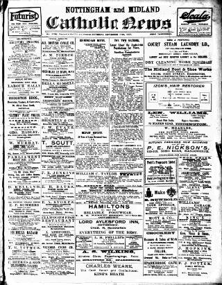 cover page of Nottingham and Midland Catholic News published on September 17, 1921