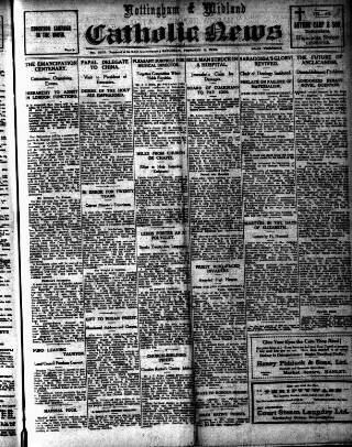 cover page of Nottingham and Midland Catholic News published on February 2, 1929