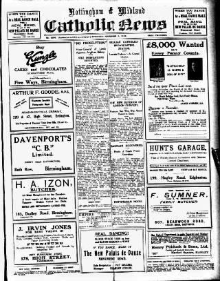 cover page of Nottingham and Midland Catholic News published on November 2, 1929