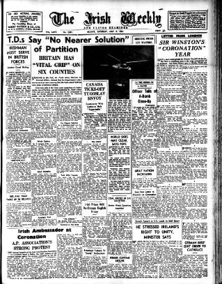 cover page of Irish Weekly and Ulster Examiner published on May 2, 1953