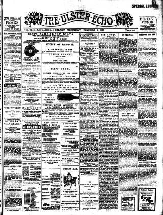 cover page of Ulster Echo published on February 2, 1898