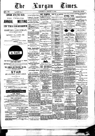 cover page of Lurgan Times published on August 2, 1884