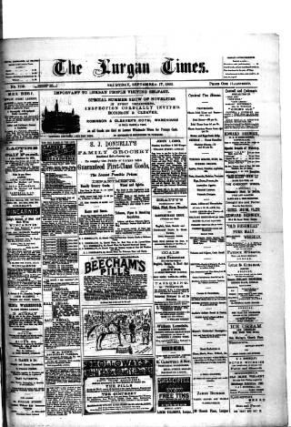 cover page of Lurgan Times published on September 17, 1892
