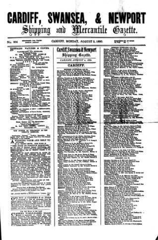 cover page of Cardiff Shipping and Mercantile Gazette published on August 2, 1880