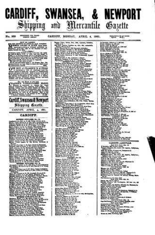 cover page of Cardiff Shipping and Mercantile Gazette published on April 4, 1881