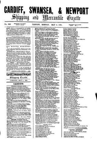 cover page of Cardiff Shipping and Mercantile Gazette published on May 2, 1881
