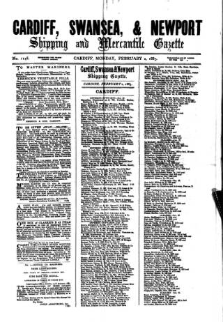 cover page of Cardiff Shipping and Mercantile Gazette published on February 2, 1885
