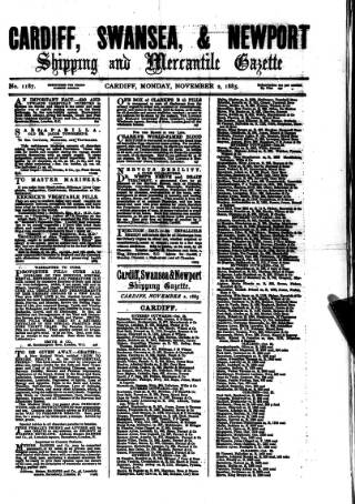 cover page of Cardiff Shipping and Mercantile Gazette published on November 2, 1885