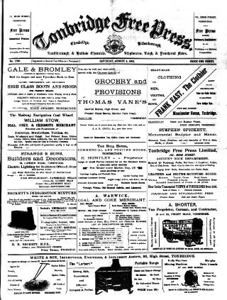 cover page of Tonbridge Free Press published on August 2, 1902