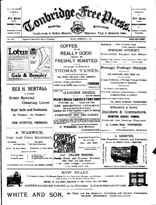 cover page of Tonbridge Free Press published on February 2, 1906