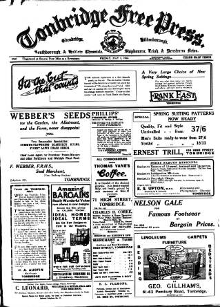 cover page of Tonbridge Free Press published on May 2, 1924