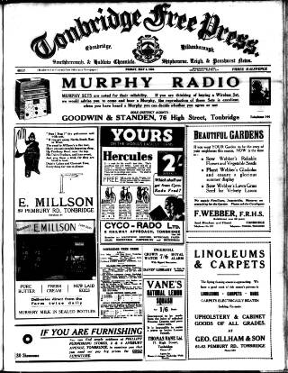 cover page of Tonbridge Free Press published on May 4, 1934