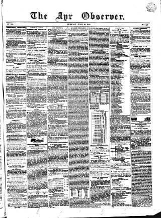 cover page of Ayr Observer published on June 18, 1844