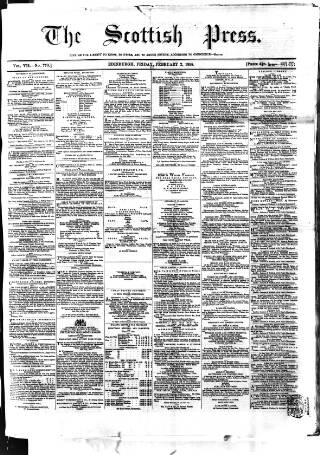 cover page of Scottish Press published on February 2, 1855