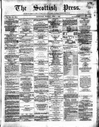 cover page of Scottish Press published on April 1, 1856