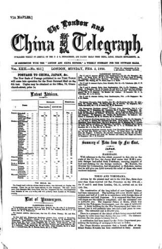 cover page of London and China Telegraph published on February 2, 1880