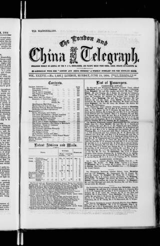 cover page of London and China Telegraph published on June 18, 1894