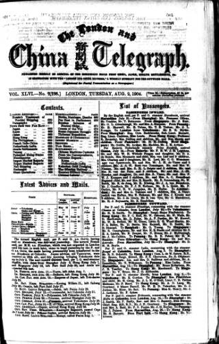 cover page of London and China Telegraph published on August 2, 1904