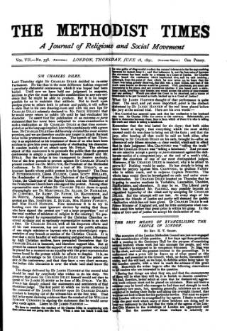 cover page of Methodist Times published on June 18, 1891
