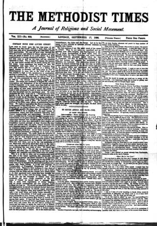 cover page of Methodist Times published on September 17, 1896