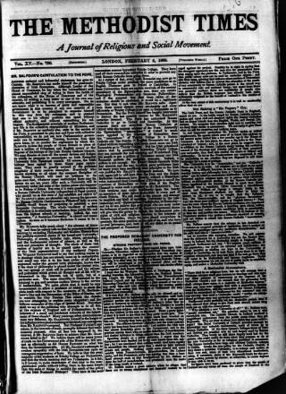 cover page of Methodist Times published on February 2, 1899