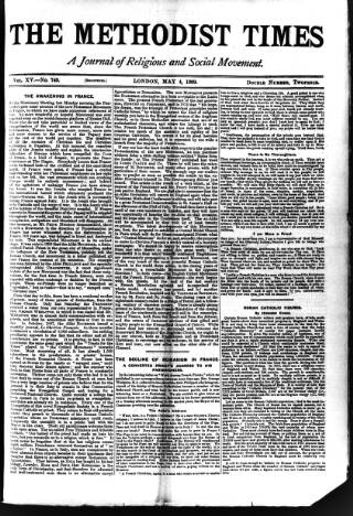 cover page of Methodist Times published on May 4, 1899