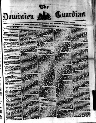 cover page of Dominica Guardian published on February 2, 1898