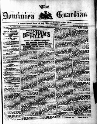 cover page of Dominica Guardian published on June 18, 1902