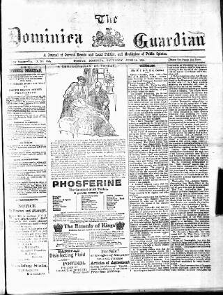 cover page of Dominica Guardian published on June 18, 1904