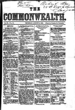 cover page of Commonwealth (Glasgow) published on August 2, 1855