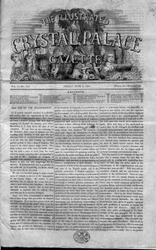 cover page of Illustrated Crystal Palace Gazette published on June 9, 1854