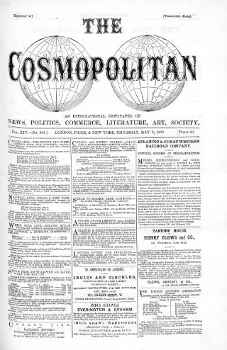 cover page of Cosmopolitan published on May 2, 1872