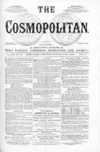cover page of Cosmopolitan published on June 18, 1874