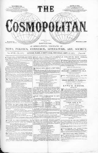 cover page of Cosmopolitan published on September 17, 1874
