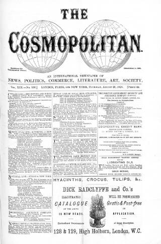 cover page of Cosmopolitan published on August 26, 1875