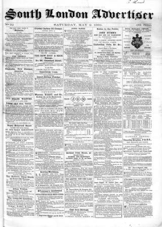 cover page of South London Advertiser published on May 2, 1863