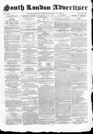 cover page of South London Advertiser published on September 17, 1864