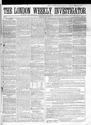 cover page of London Weekly Investigator published on May 1, 1856