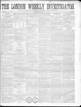 cover page of London Weekly Investigator published on May 22, 1856