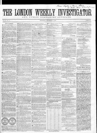 cover page of London Weekly Investigator published on September 17, 1856