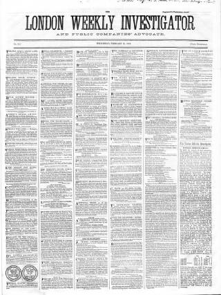 cover page of London Weekly Investigator published on February 18, 1857