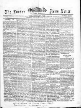 cover page of London News Letter and Price Current published on June 18, 1859