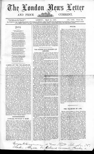 cover page of London News Letter and Price Current published on May 12, 1862