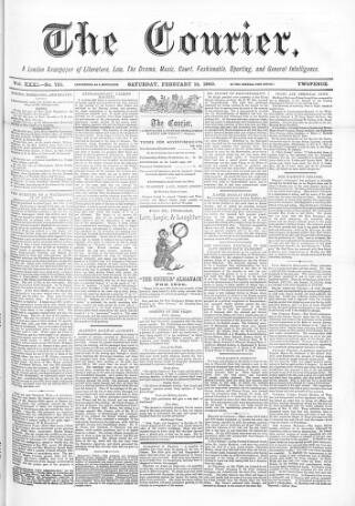 cover page of Courier and West-End Advertiser published on February 14, 1880
