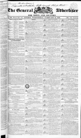 cover page of Town and Country Advertiser published on February 24, 1836