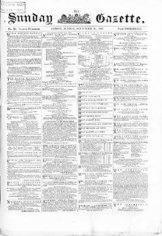 cover page of Sunday Gazette published on September 22, 1867