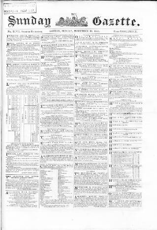 cover page of Sunday Gazette published on November 10, 1867