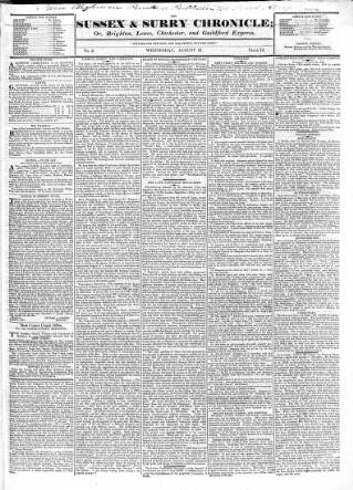 cover page of Sussex & Surrey Chronicle published on August 27, 1823