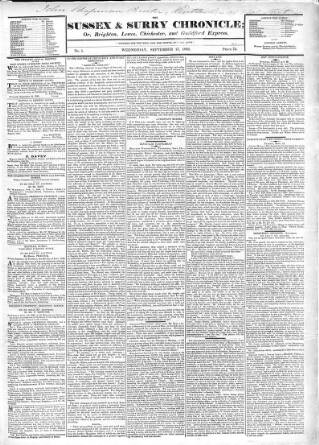 cover page of Sussex & Surrey Chronicle published on September 17, 1823